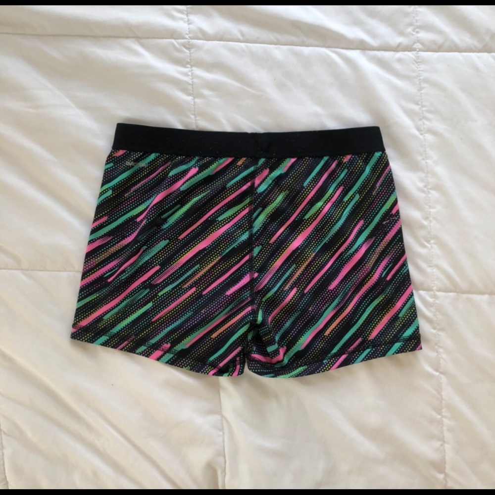 Colorful spandex shorts, great for many activities like gymnastics, size kids L